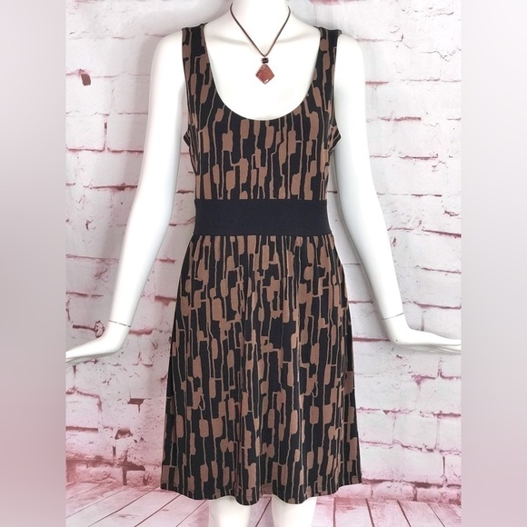MICHAEL Michael Kors Petite L sleeveless Blouson Black Brown print Dress Large - Picture 11 of 15